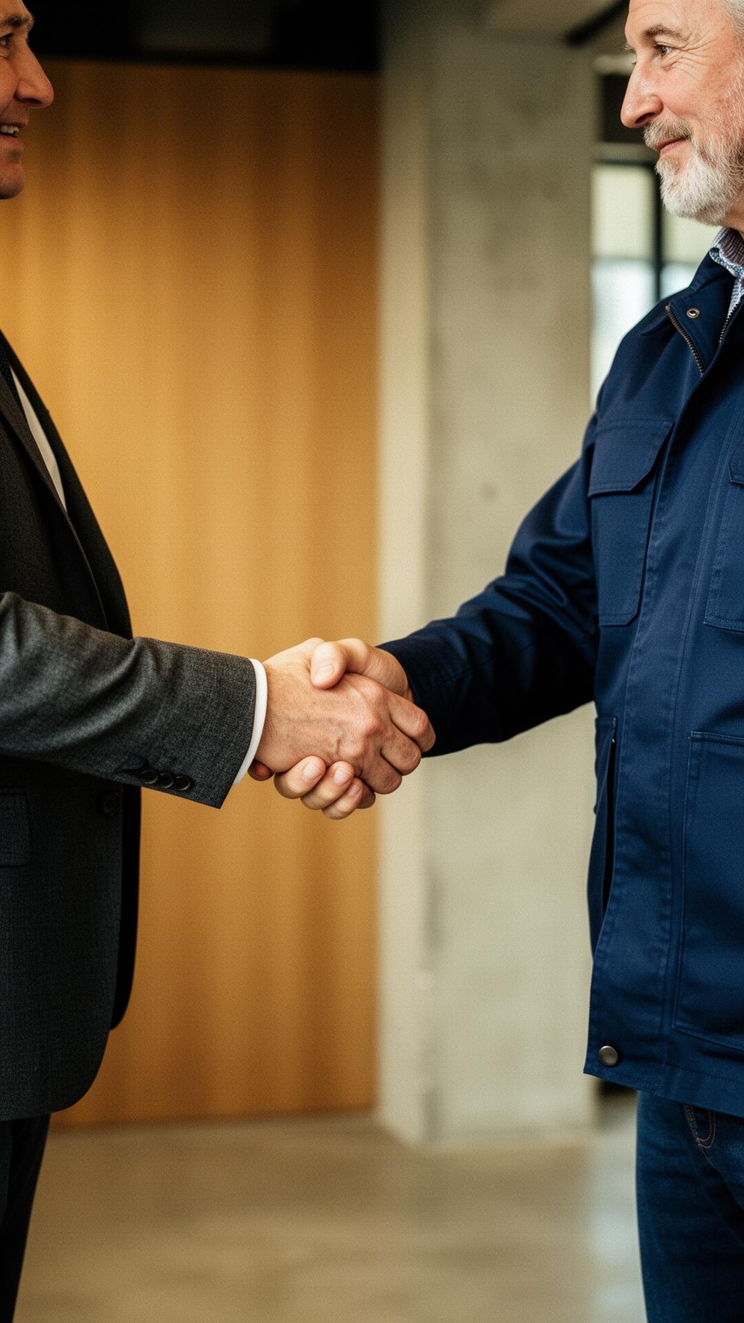 Poignée de main entre un dirigeant d'entreprise et un représentant de Groupe Héritage Capital